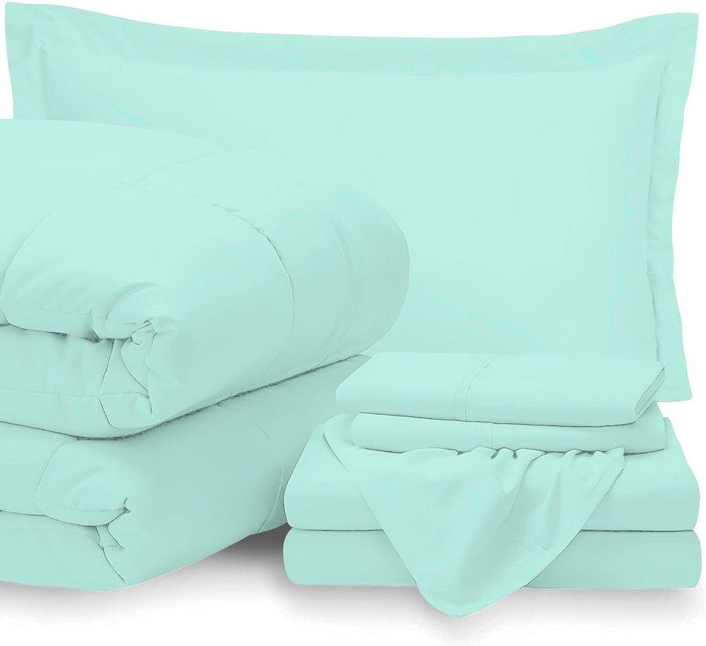 7 Piece Bed-in-A-Bag Comforter & Sheet Set 8-10' Deep Pocket, 100% Egyptian Cotton Queen Size, Aqua Blue, Sets Include - 1Comforter, 1Flat Sheet,1Fitted Sheet, 2Pillowcase & 2Pillowsham