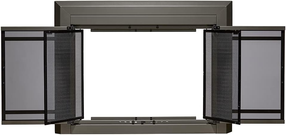 UniFlame - Kendall - Cabinet-Style Fireplace Doors with Smoke Tempered Glass (Color: Gunmetal, Size: Medium - Fits Opening 30in to 37in W x 25.5in to 32.5in H)