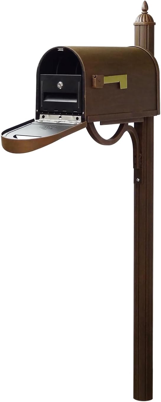 Products Classic Rust Proof Curbside Mailbox with Locking Insert and Richland Mailbox Post, Copper