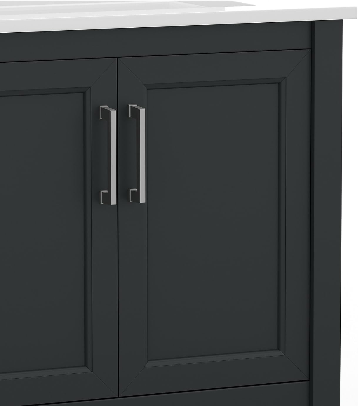 Flash Furniture Vega 30 Inch Bathroom Vanity with Sink Combo, Storage Cabinet with Soft Close Doors and Open Shelf, Carrara Marble Finish Countertop, Black