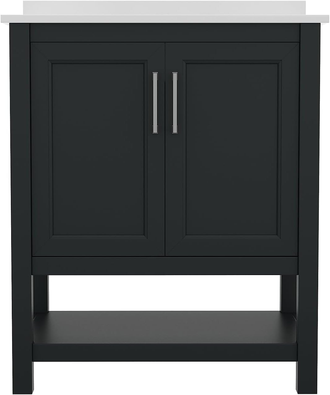 Flash Furniture Vega 30 Inch Bathroom Vanity with Sink Combo, Storage Cabinet with Soft Close Doors and Open Shelf, Carrara Marble Finish Countertop, Black