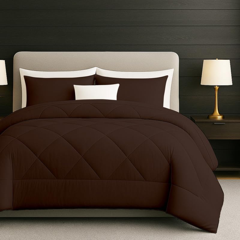 Egyptian Cotton Oversized Queen Size Comforter Sets - Chocolate Color, Soft Lightweight Bed Set, All Season Gray Bedding Sets - 1 Comforter & 2 Pillow case