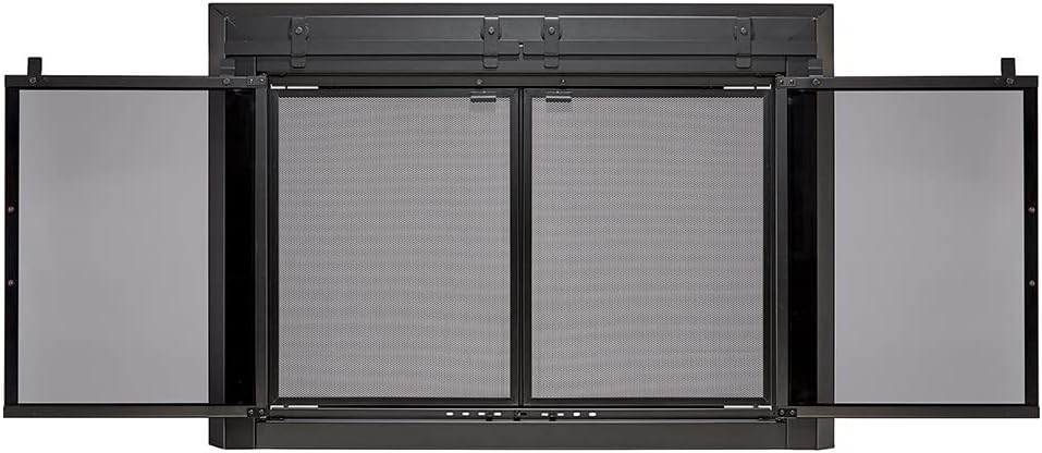 UniFlame - Gregory - Cabinet-Style Fireplace Doors with Smoke Tempered Glass (Color: Black, Size: Small - Fits Opening 30in to 37in W x 22.5in to 29.5in H)