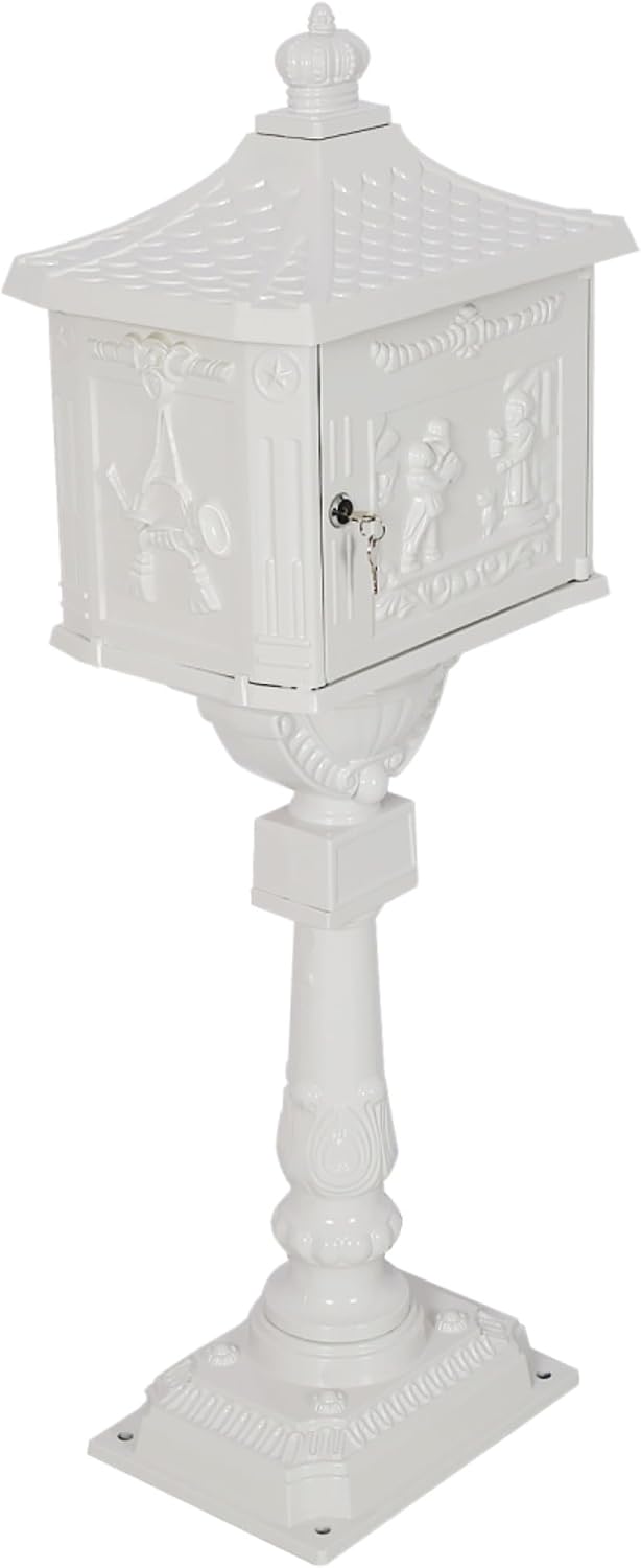 Mailboxes for Outside with Post,Mailbox Cast Aluminum Mail Box Postal Box Security Heavy Duty New (Aluminium+White)