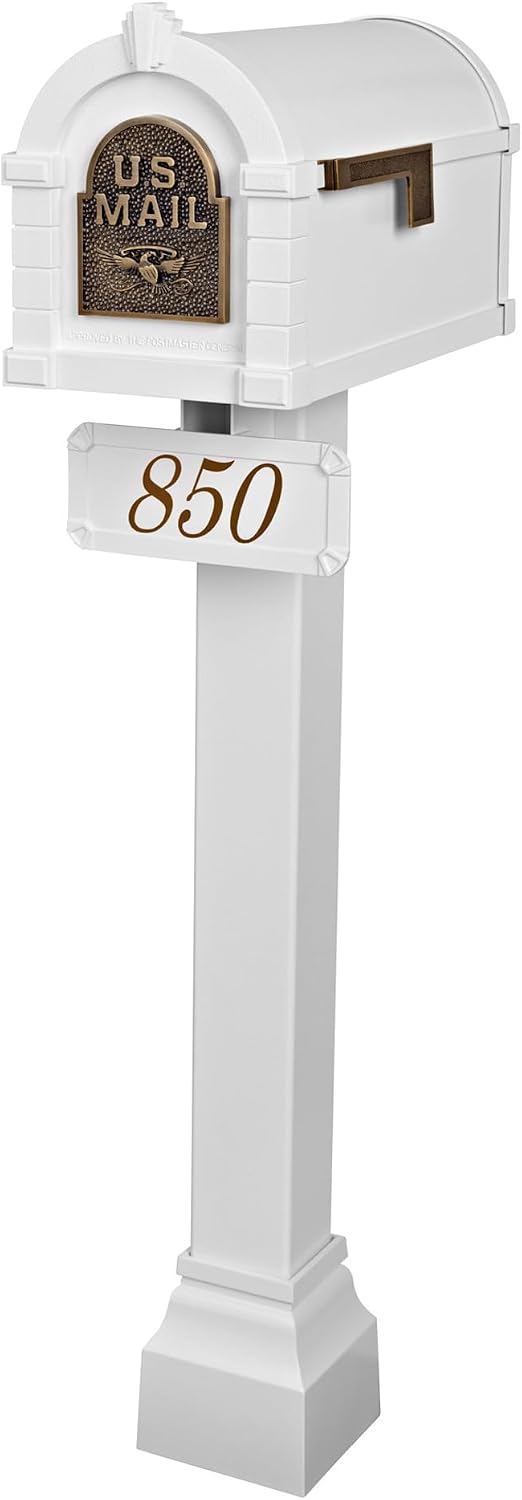 Gaines Keystone Series Mailbox - White with Antique Bronze Eagle