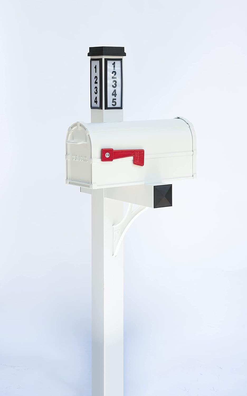 Brightlight Mailbox, Two Door Premium Aluminum Mailbox and Post with Solar Address Light, Illuminated House Numbers for Easy Navigation, Decorative Mailbox with Magnetic Door Latch (White)