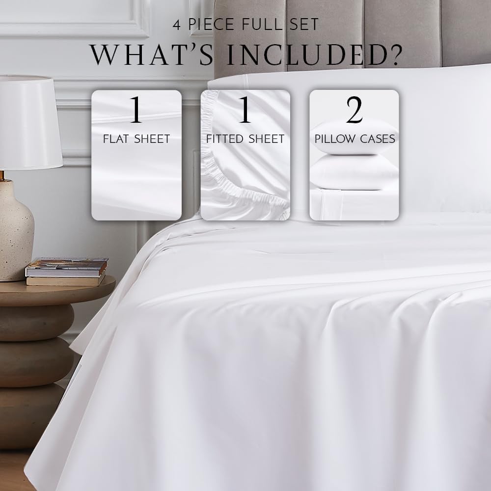 Linen Closet Luxury Cotton 1000 Thread Count Egyptian Cotton 4-Piece Sheet Set, Full, Arctic White