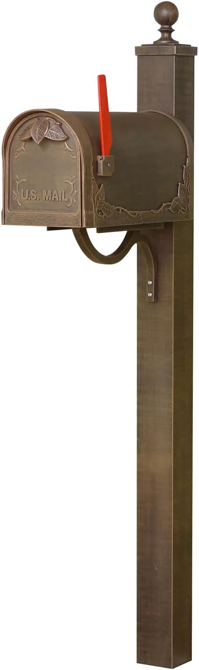 Decorative Rust-Free Floral Curbside Mailbox with Locking Insert and Springfield Mailbox Post, Copper