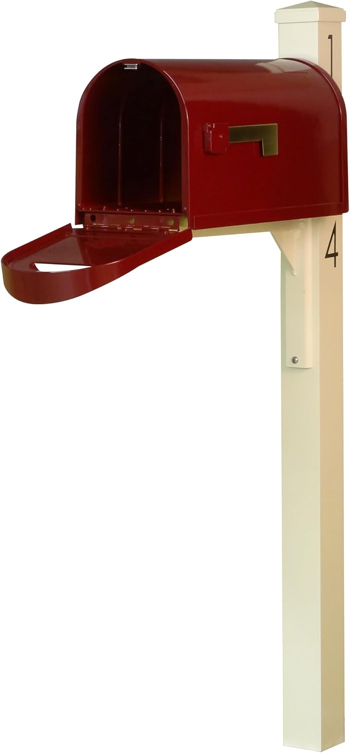 Special Lite Mid Modern Dylan Curbside Mailbox with Wellington Post - Wine Aluminum Mailbox with Post - SCD1008WIN_SPK720IVR_VN
