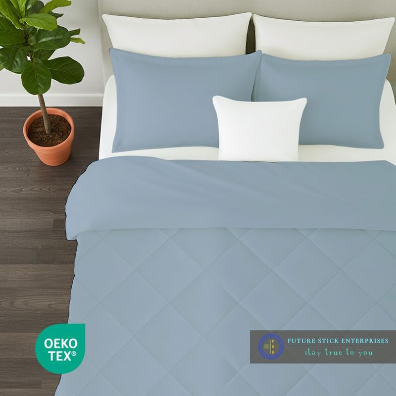 Egyptian Cotton Oversized Queen Size Comforter Sets - Light Blue Color, Soft Lightweight Bed Set, All Season Gray Bedding Sets - 1 Comforter & 2 Pillow case