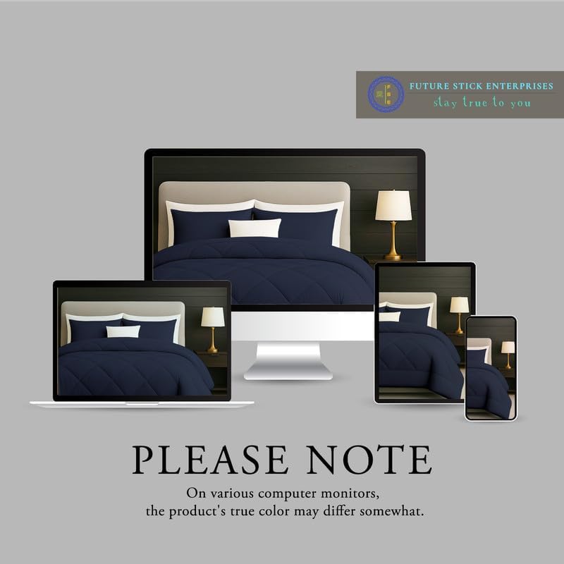 Egyptian Cotton Oversized Queen Size Comforter Sets - Navy Blue Color, Soft Lightweight Bed Set, All Season Gray Bedding Sets - 1 Comforter & 2 Pillow case