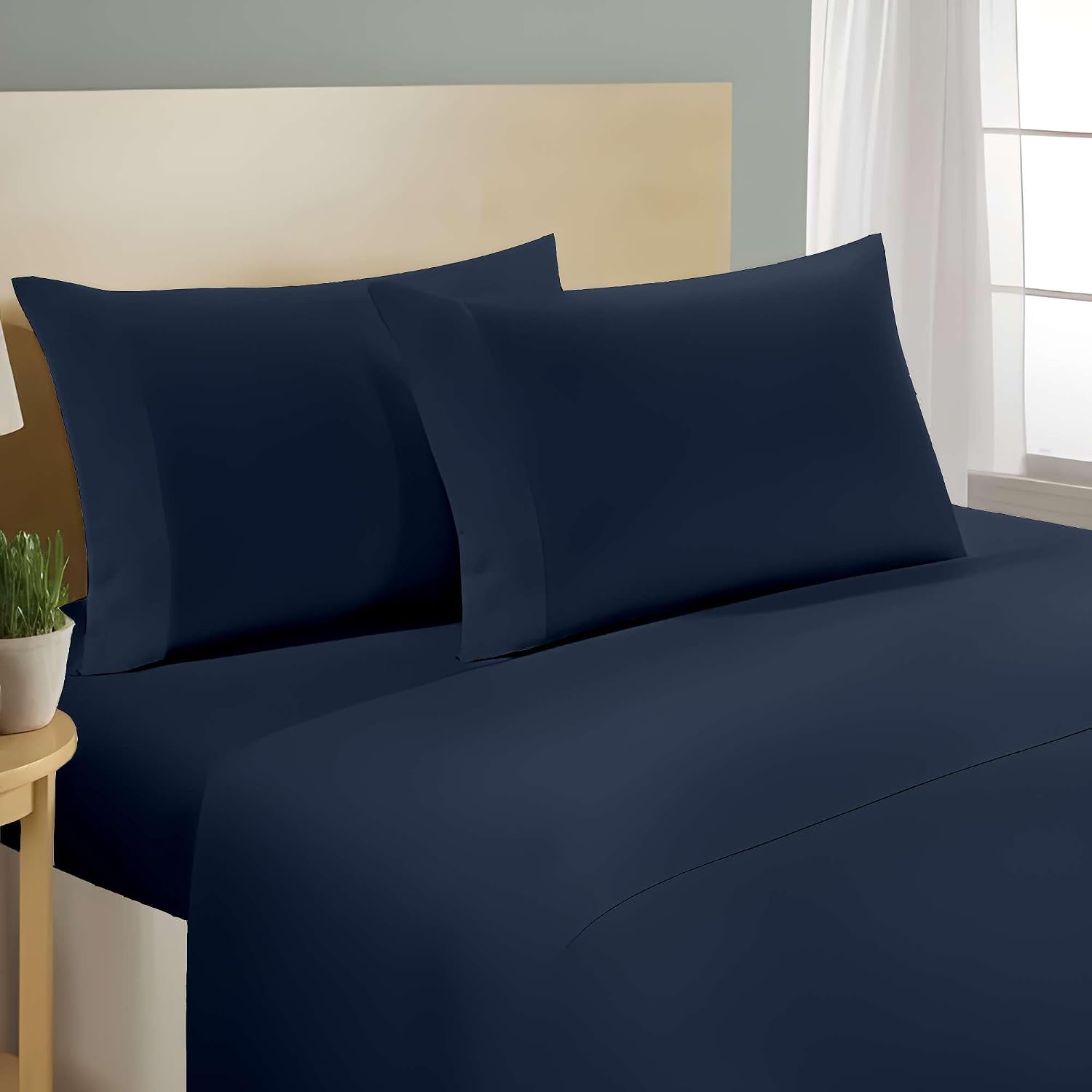 SlumberWell Top Split King Sheets Sets for Adjustable Beds, Half Split King Sheet Sets for Adjustable Beds 18' Deep Pocket, 34' Split Top Sheets Giza Cotton Sheets, Navy Blue Solid