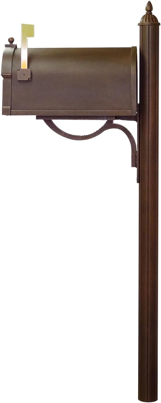 Products Heavy Duty Cast Aluminum Berkshire Curbside Mailbox with Locking Insert and Richland Mailbox Post, Copper
