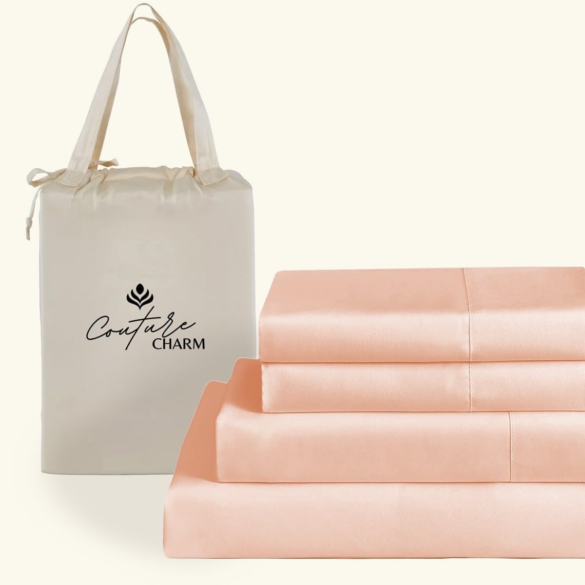 Queen Size 1000 Thread Count 100% Egyptian Cotton Sheet Set, 4-Piece, Sateen Weave, with 10-12' Deep Pocket Snug Fit (Solid, Peach)