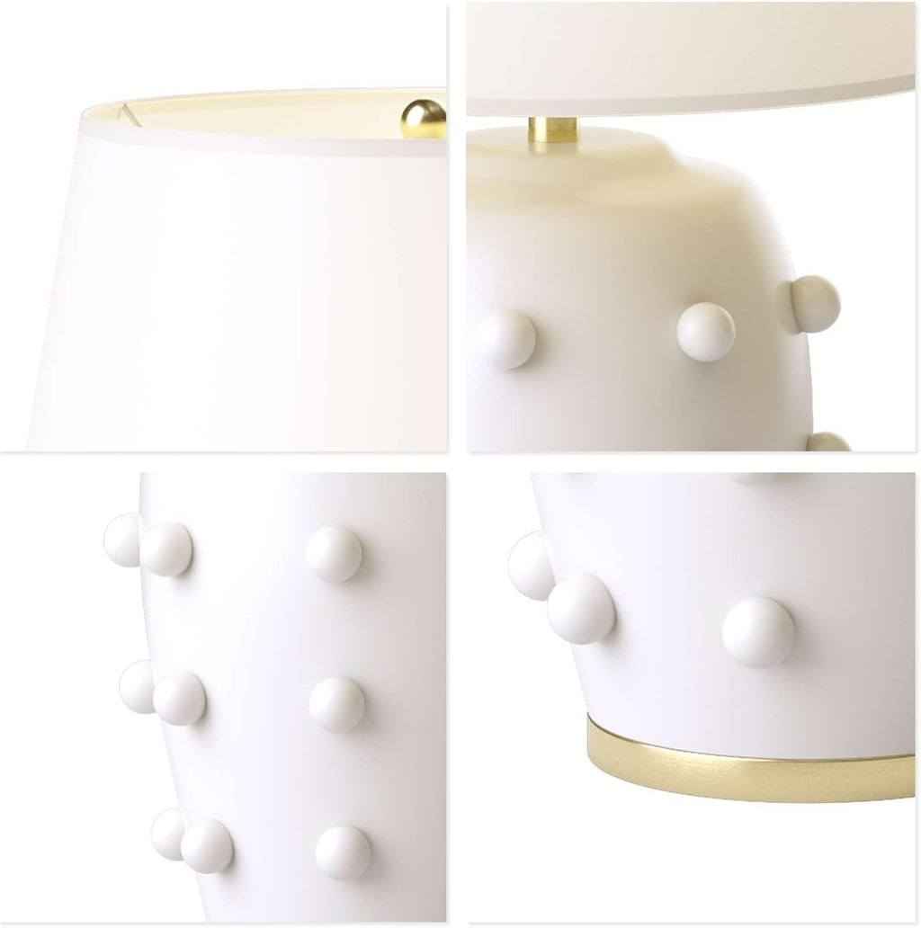 Modern Ceramic Linden Table Lamp - 26' White Ball Farmhouse Design, Classic Table Lamp Pottery Tapered Drum Shade for Living Room, Bedroom, Office, and Home （White）