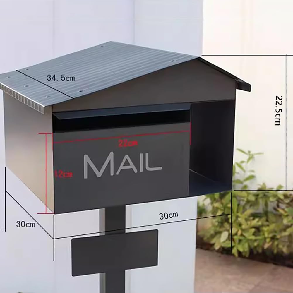 Medium Home Mailbox, Modern Post Mailbox Mount Combo Kit, Galvanized Steel, Minimalist Home Mail Organizer - with Newspaper Slot and Lock