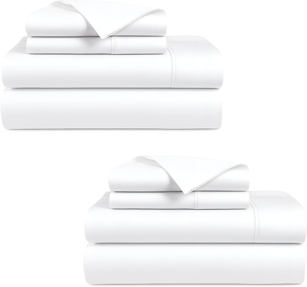Bluemoon Homes 800 Series Egyptian Cotton Sheets Queen Size Pack of 2-4 Piece Sheet Set All Around Elastic 18' Deep Fitted Sheet, Extra Soft Bed Sheets - White Queen Bedding Set