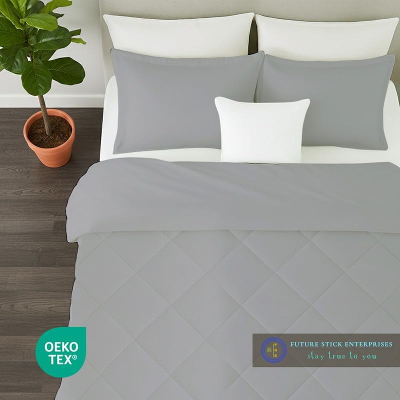 Egyptian Cotton Oversized Queen Size Comforter Sets - Dark Grey Color, Soft Lightweight Bed Set, All Season Gray Bedding Sets - 1 Comforter & 2 Pillow case
