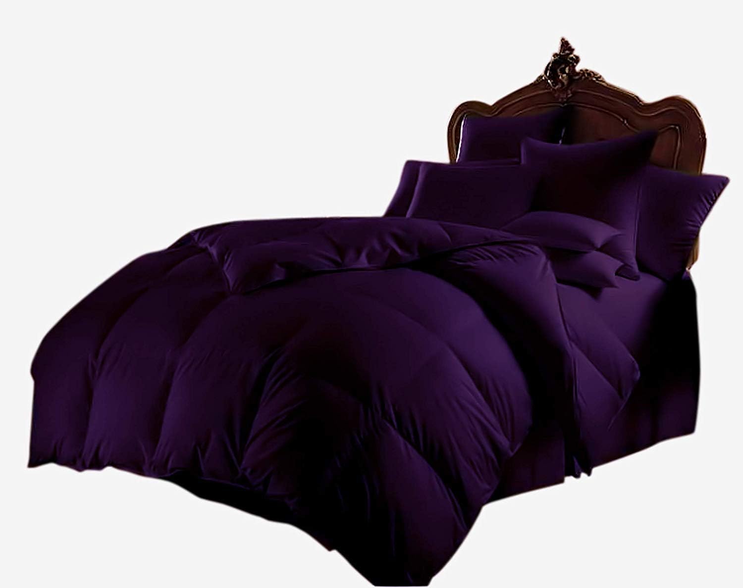 Luxury Goose Down 100% Egyptian Cotton 5Pc Quilt Cotton Comforter Set, Queen Size - 5Pc (1pc Comforter + 4Pc Pillowcases), Hotel Quality 800 TC, 600 GSM,Purple, (90'x90')