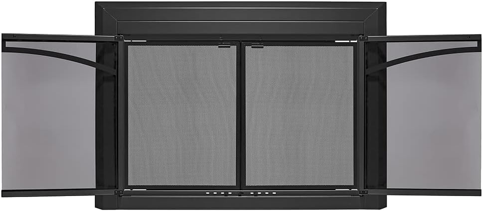 UniFlame - Gerri - Cabinet-Style Fireplace Doors with Smoke Tempered Glass (Color: Black, Size: Small - Fits Opening 30in to 37in W x 22.5in to 29.5in H)