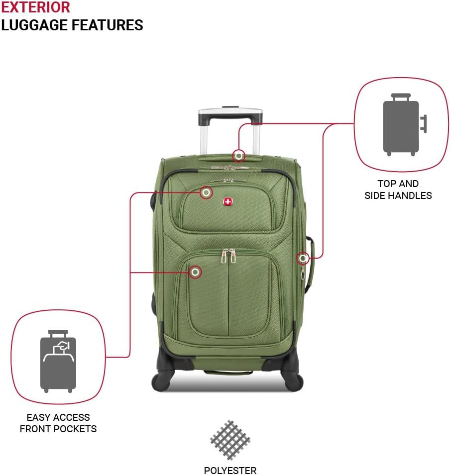 SWISSGEAR Sion Softside Expandable Spinner Luggage Durable Lightweight Travel Suitcase, Evergreen, 3-Piece Set (Carry-On/Medium/Large)