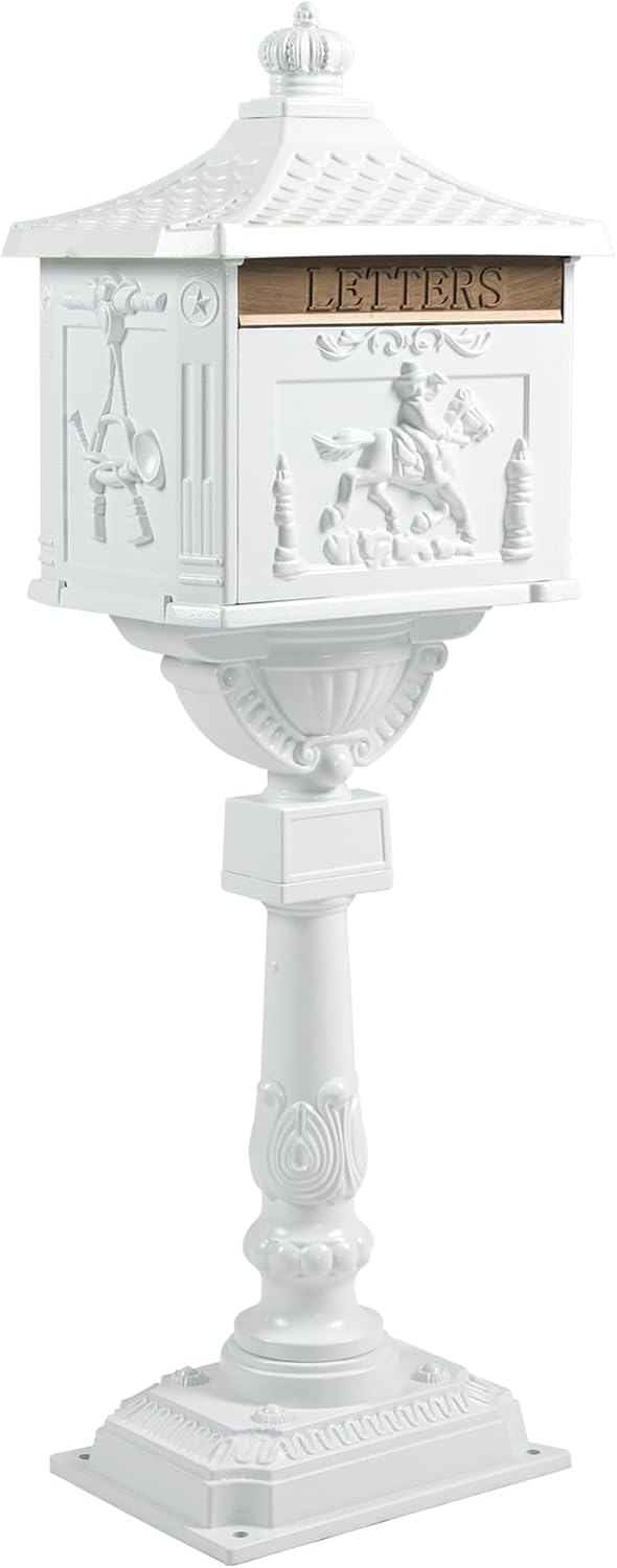 Retro Locking Mailboxes for Outside Aluminum Freestanding Mailbox with Post, Heavy Duty Mail Boxes for House with Post, White