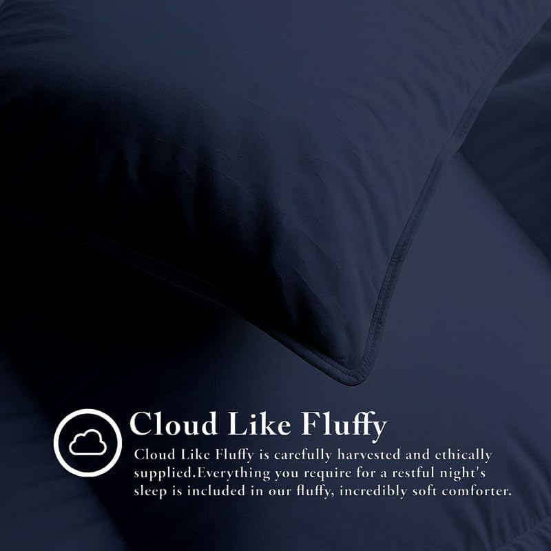 Egyptian Cotton Oversized Queen Size Comforter Sets - Navy Blue Color, Soft Lightweight Bed Set, All Season Gray Bedding Sets - 1 Comforter & 2 Pillow case