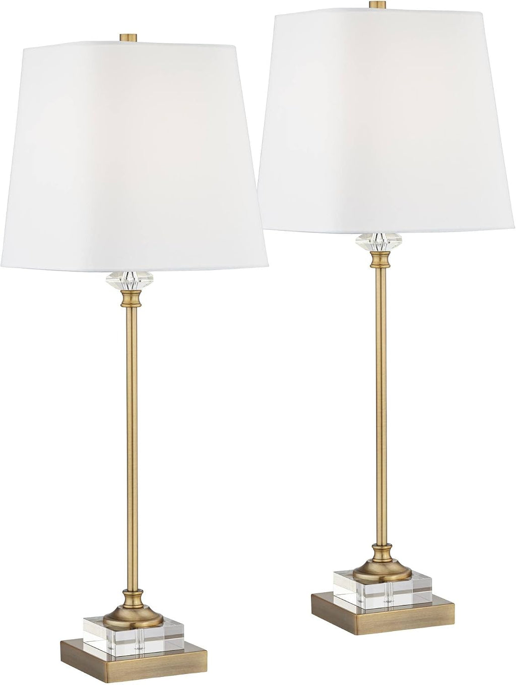 Regency Hill Julia 29 1/2' Tall Skinny Buffet Traditional Glam End Table Lamps Set of 2 Gold Clear Crystal Metal Living Room Bedroom Bedside Nightstand House Office Home Reading White Shade