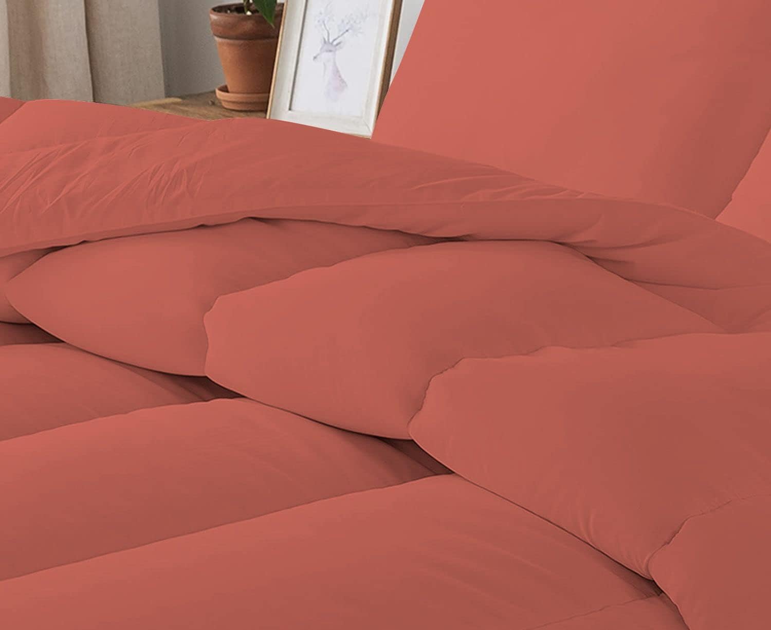 5 PC Straight Line Pattern Comforter Set Premium Super Soft 600 GSM All Season | 1000 Thread Count | 100% Egyptian Cotton ( Full/Queen Size, Brick Red Color)
