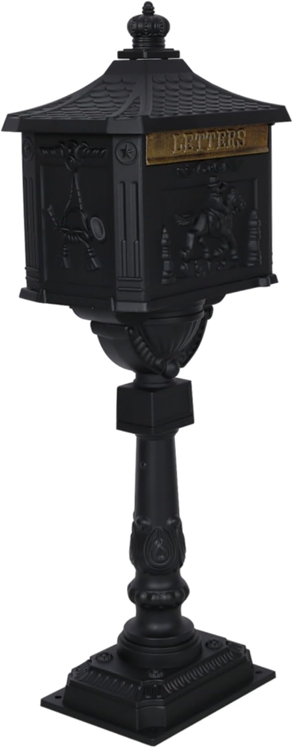 Mailboxes for Outside with Post,Mailbox Cast Aluminum Mail Box Postal Box Security Heavy Duty New (Aluminium+Black)