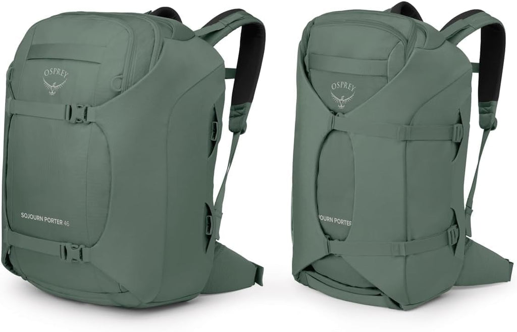 Osprey Sojourn Porter 46L Travel Backpack – Carry-On Compliant Luggage with StraightJacket Compression and Padded Laptop Sleeve – Durable Pack for International or Urban Travel, Koseret Green