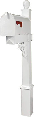 4Ever Products The Truman Vinyl/PVC Mailbox Post (Includes Mailbox) Complete Decorative Curbside Mailbox System with Classic Traditional Style (White Mailbox)