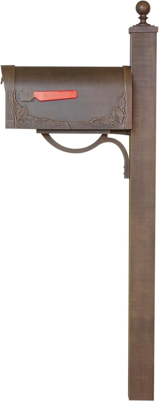 Decorative Rust-Free Floral Curbside Mailbox with Locking Insert and Springfield Mailbox Post, Copper