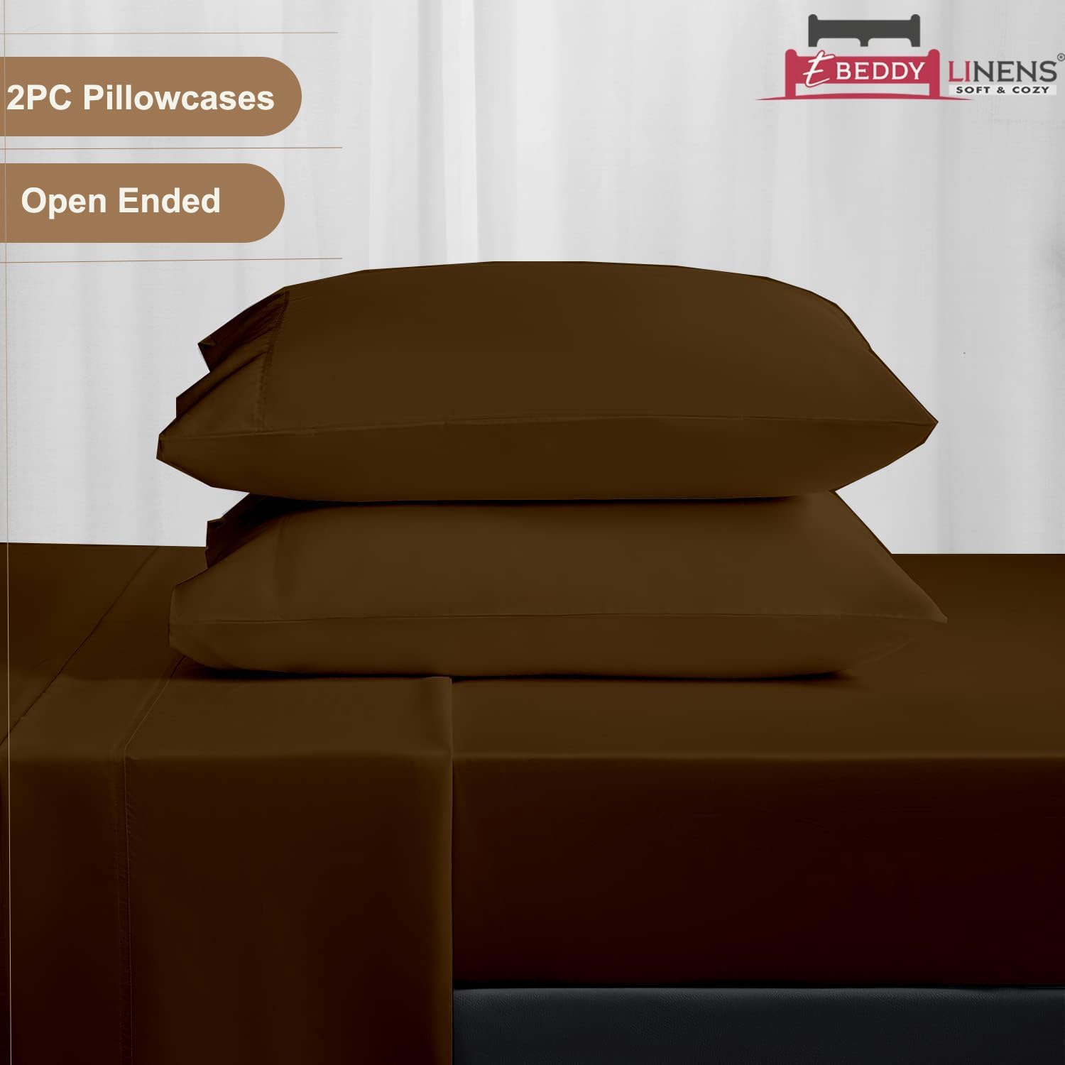 eBeddy Linens | Famaily King 120' x 80' Size Sheet Set | Brown Solid | 4 Piece Set | Hotel Luxury Bed Sheets Silky Soft 800-TC Long Staple Egyptian Cotton Sheet Set 18 Inch Deep Pocket