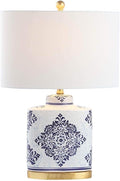 SAFAVIEH Lighting Collection Kamdyn Blue/ White 24-inch Bedroom Living Room Home Office Desk Nightstand Table Lamp Set of 2 (LED Bulbs Included)