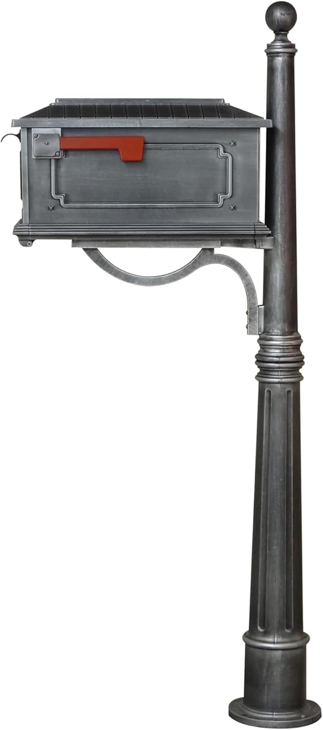 Special Lite Kingston Curbside Mailbox with Ashland Post - Swedish Silver Mailbox with Aluminum Post - SCK-1017_SPK-600-SW