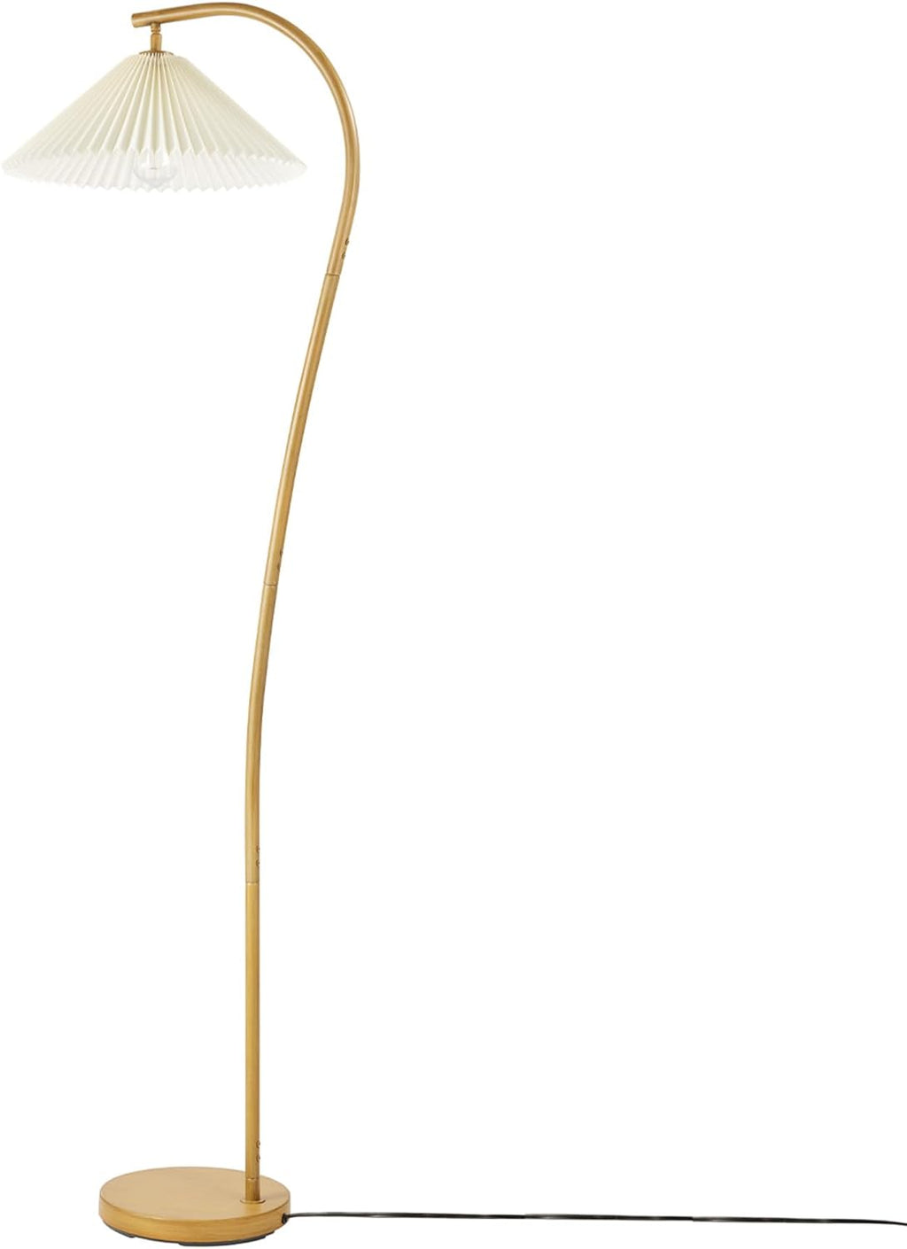 Globe Electric x Novogratz 61000043 62' Floor Lamp, Wood Toned, White Pleated Shade, Pivot Joint on Shade, On/Off Foot Switch, Black Cord, Modern Lighting for Living Room or Office