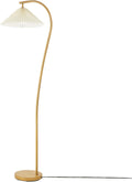 Globe Electric x Novogratz 61000043 62' Floor Lamp, Wood Toned, White Pleated Shade, Pivot Joint on Shade, On/Off Foot Switch, Black Cord, Modern Lighting for Living Room or Office