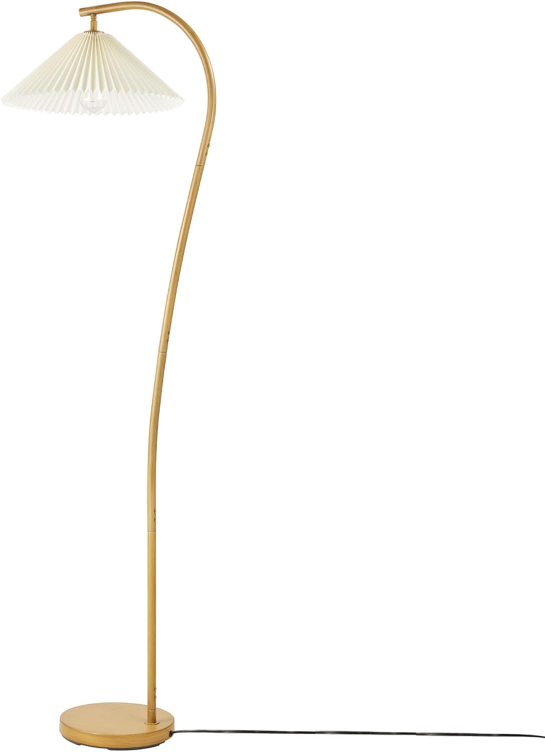 Globe Electric x Novogratz 61000043 62' Floor Lamp, Wood Toned, White Pleated Shade, Pivot Joint on Shade, On/Off Foot Switch, Black Cord, Modern Lighting for Living Room or Office
