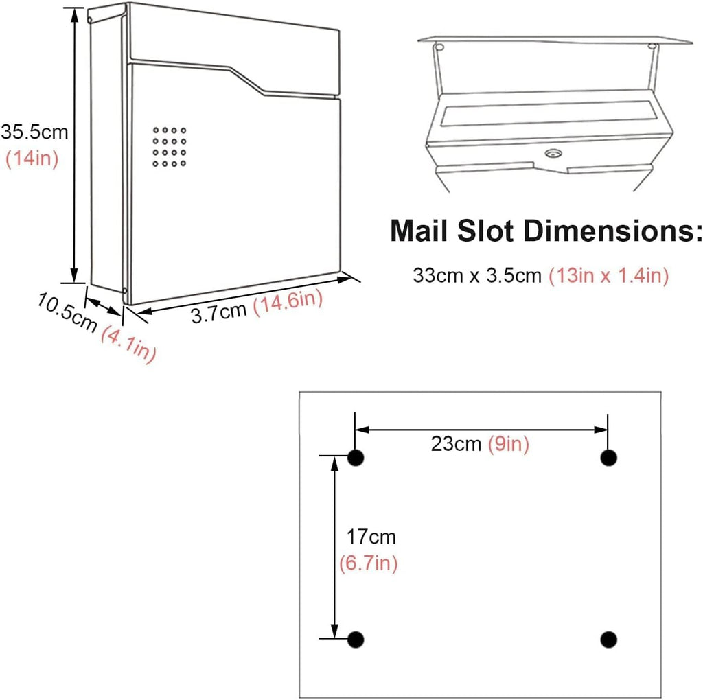 Wall Mounted Letterbox,Modern Mailbox, Weather Resistant Metal Post Mailbox Combination, 33cm X 3.5cm Delivery Slot Postal Box, Easy Installation