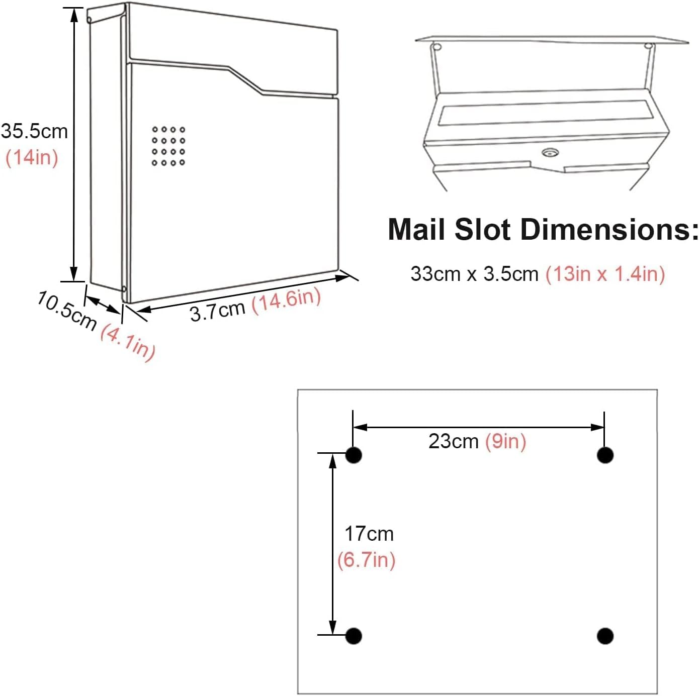 Wall Mounted Letterbox,Modern Mailbox, Weather Resistant Metal Post Mailbox Combination, 33cm X 3.5cm Delivery Slot Postal Box, Easy Installation