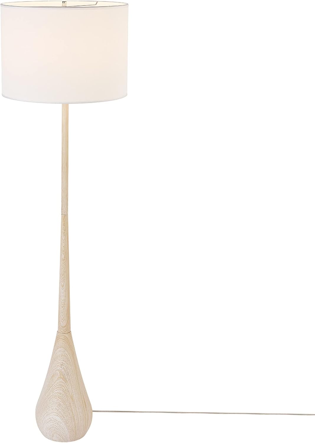 Globe Electric 65' Floor Lamp, Wood-Toned Finish, White Cotton Shade, Japandi Style, E26 Base, On/Off Rotary Switch, 5-Ft Cord, 52112