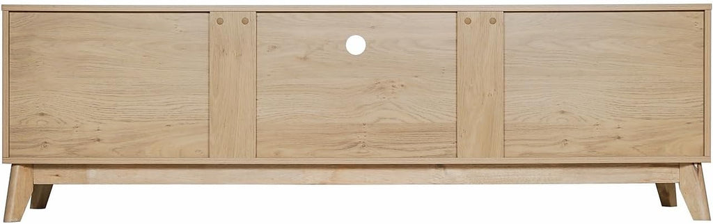 Flash Furniture Hatfield Mid-Century Modern TV Stand for 65+ Inch TV's - Light Natural Laminate Finish - 70' Media Center - Adjustable Center Shelf - Soft Close Doors