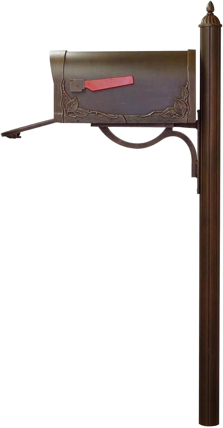 Products Decorative Rust-Free Floral Curbside Mailbox with Locking Insert and Richland Mailbox Post, Copper
