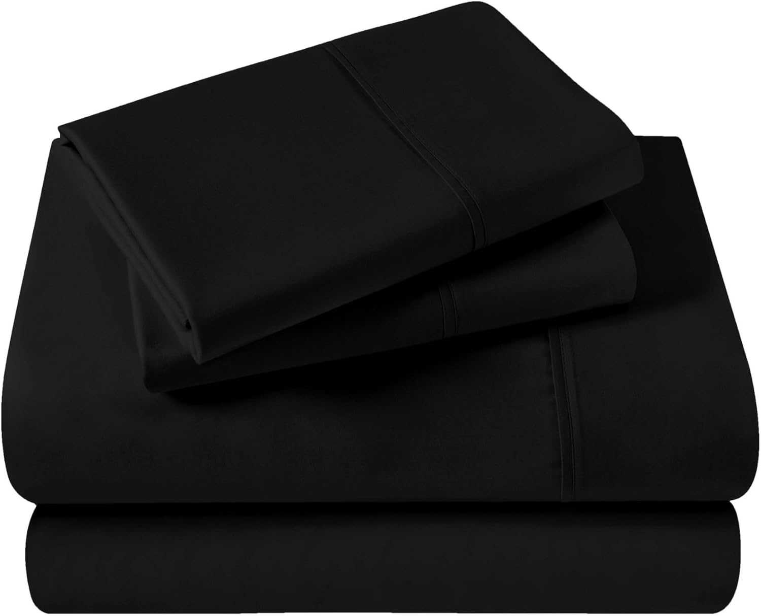 Superior Egyptian Cotton 300 Thread Count Bed Sheet Set, 2 Elastic Deep Pocket Fitted Sheets, 1 Flat Sheet, 2 Pillowcases, Daily Soft Sheets, Luxury, Plush, Home Essentials, Split King, Black