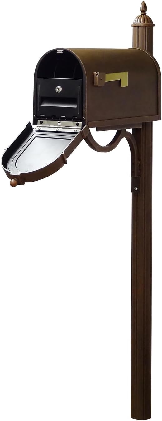 Products Heavy Duty Cast Aluminum Berkshire Curbside Mailbox with Locking Insert and Richland Mailbox Post, Copper