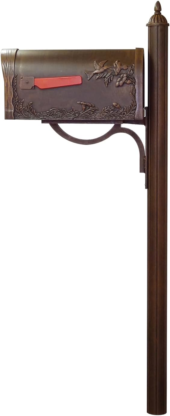 Durable Hummingbird Curbside Mailbox with Locking Insert and Richland Mailbox Post, Copper