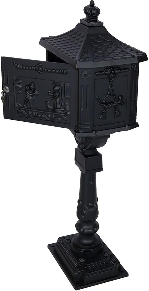 Mailbox for Outside, Aluminum Mailbox with Post, Heavy Duty Water-Resistant Mailbox with Key, Baffle Door, Expansion Bolts, Locking Residential Mailboxes for Residential House,Black