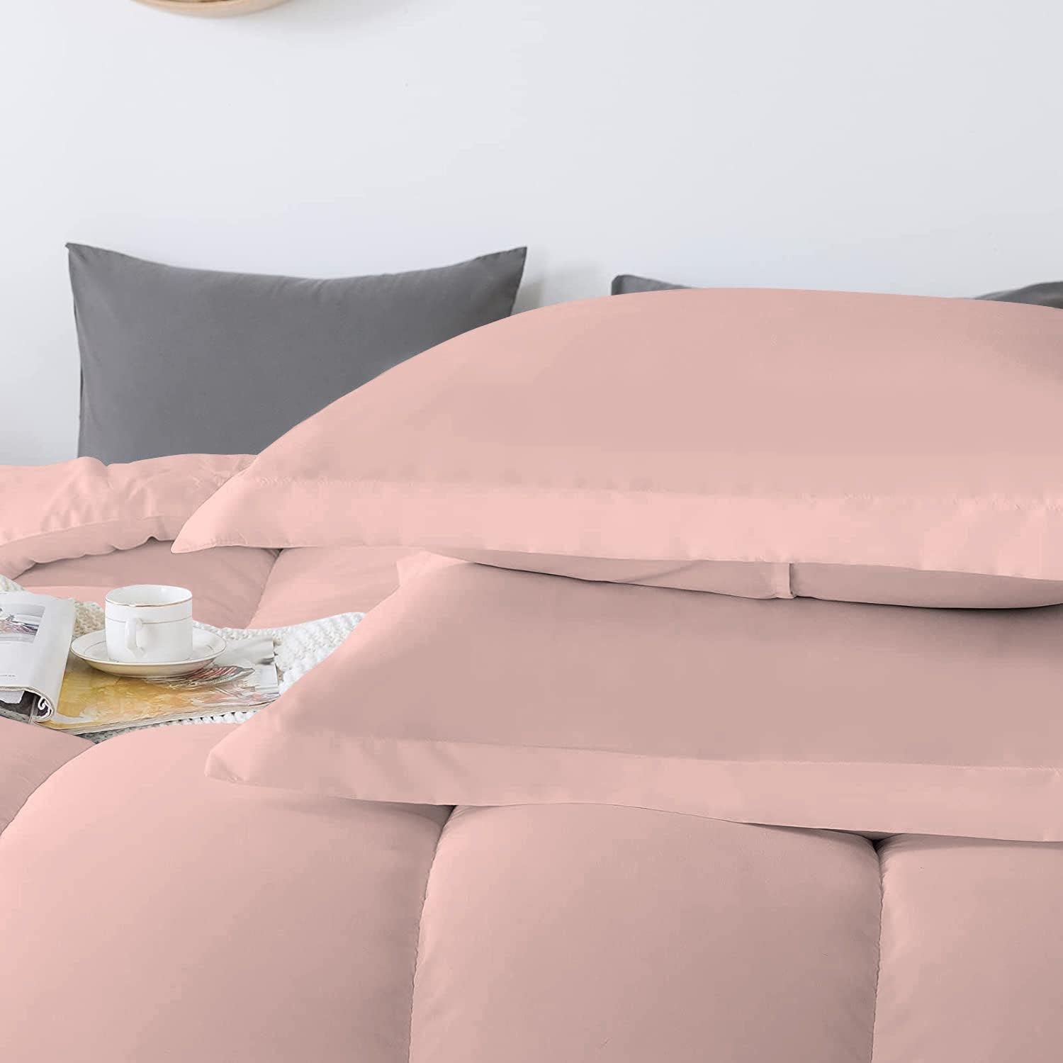 5 PC Straight Line Pattern Comforter Set Premium Super Soft 600 GSM All Season | 1000 Thread Count | 100% Egyptian Cotton ( Full/Queen Size, Blush Color)