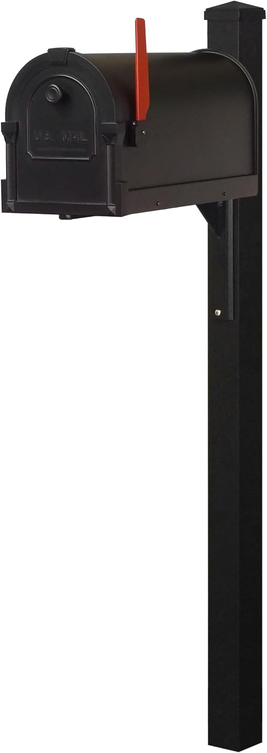 Special Lite Savannah Curbside Mailbox with Wellington Post - Black Aluminum Mailbox with Post - SCS1014_SPK720-BLK